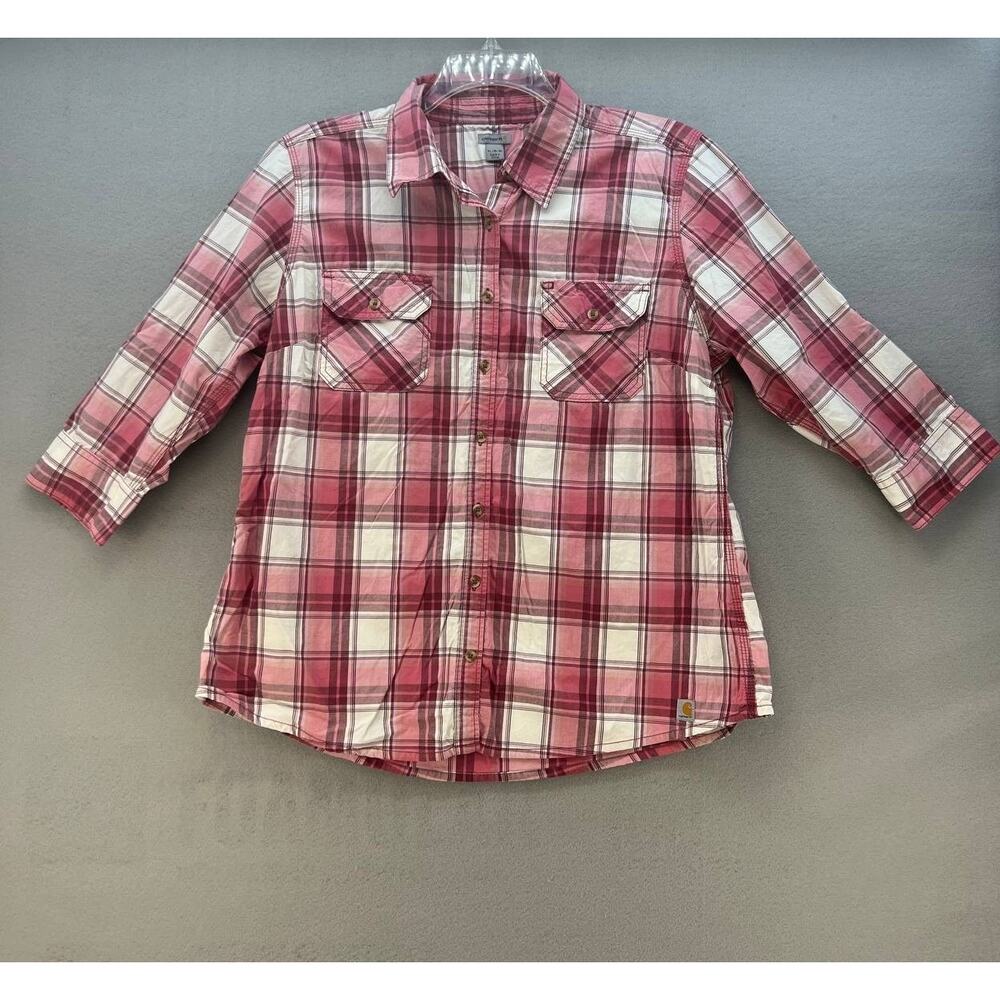 Carhartt Women's Button Up Shirt Size XL Plaid 3/4 Sleeve 101596